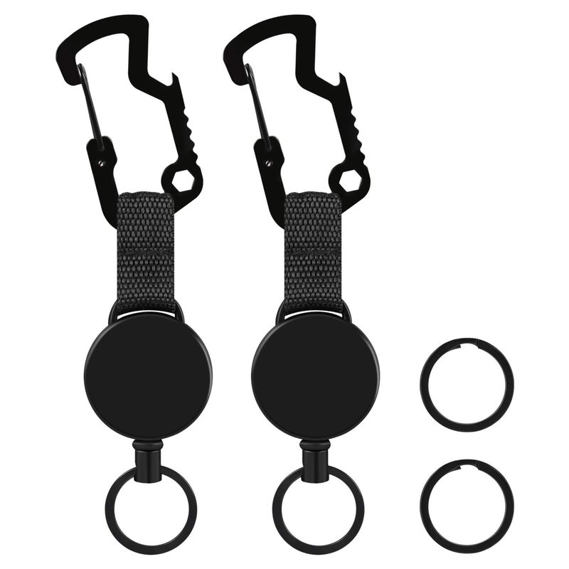 MAGITATI 2 Pack Retractable Key Chain Heavy Duty Badge Holder Reel with Multitool Carabiner Belt Clip and Key Ring for Key Holder  Steel Wire Cord Up to 23.5 inch - Image 1